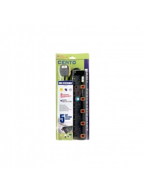 Cento 5Way 3 Pin Socket Outlet With Neon 2M Black+Yallow
